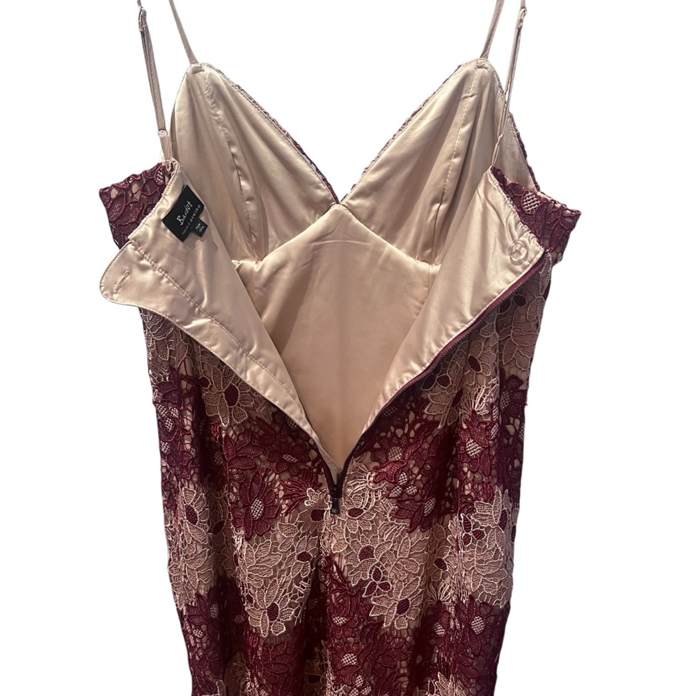 Bardot Burgundy and Beige Lace Overlay Sheath Dress Size 8‎ - Picture 3 of 7